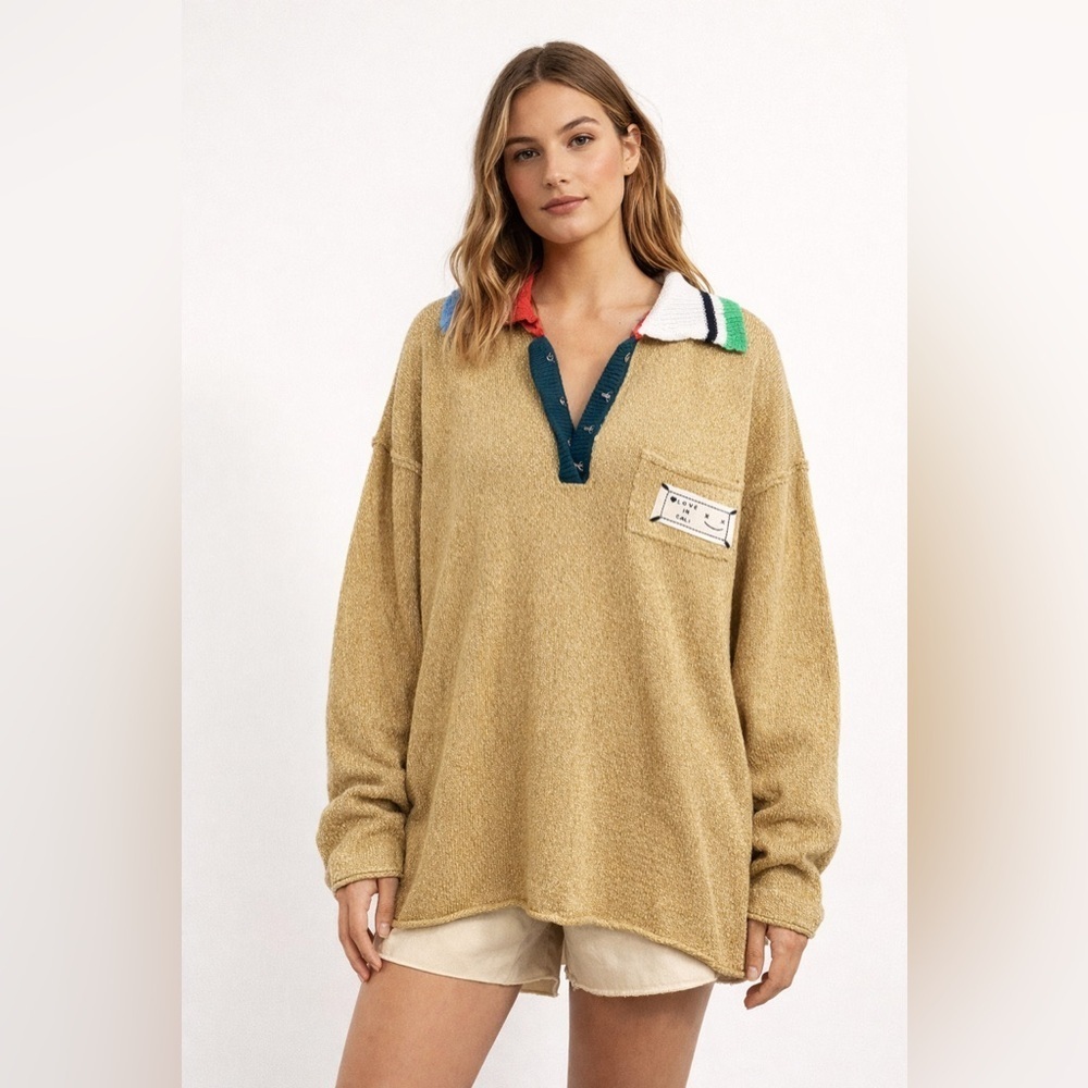 Brand new Pol tan oversized Henley sweater so cute sz M & L $60 retail!